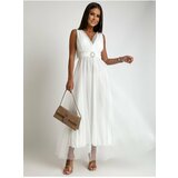 Fasardi White maxi dress with tulle cene