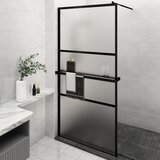 Pregrada za tuš s policom crna 115x195 cm staklo ESG i aluminij | shoptok.hr