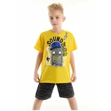 Mushi Sound Skateboarding Boys Yellow T-shirt Camouflage Shorts Set