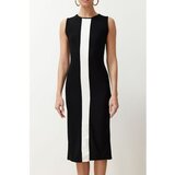 Trendyol Black Color Block Bodycone Fitted Ottoman Knitted Midi Pencil Dress | Shoptok.si
