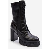 Kesi Lace-up leather ankle boots in massive high heel, Black Khariah Cene