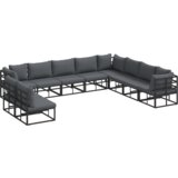 vidaXL Vrtna sedežna garnitura 10 pcs Črna 353 x 283 x 71 cm Aluminij | Shoptok.si