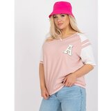 Fashion Hunters White and pink plus size blouse with badges Cene