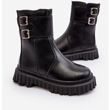 Boto Children's Leather Boots with Buckles Black Chloraia | Shoptok.si
