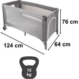  Sklopivi putni krevetić za bebe 60x120 cm s madracem i kotačićima sivi | shoptok.hr