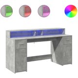 vidaXL Pisalna miza z LED lučkami betonsko siva 160x55x91 cm inž. les | Shoptok.si