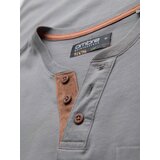 Ombre Men's t-shirt with button neckline and suede trim - grey | Shoptok.si