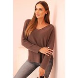 Kesi Włoski Women's sweater with viscose and V-neck mocha Cene