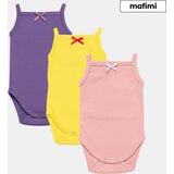 Mafimi Pamučni Bodići na bretele za bebe i decu set od 3 - ljubičasta/ žuta/roze Cene