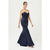 Lafaba Women's Navy Blue Stone Strap Long Evening Dress Cene
