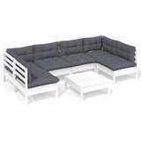 Maison Chic Seti vrtnega pohištva - Vrtna garnitura - Vrtni pohištvo set 7-delna z blazinami bela trdna borovina, (21805147) | Shoptok.si