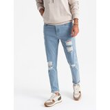 Ombre Wash men's TAPER FIT denim pants with rubbing - blue Cijene