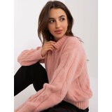 Fashion Hunters Light pink classic sweater with cables Cene