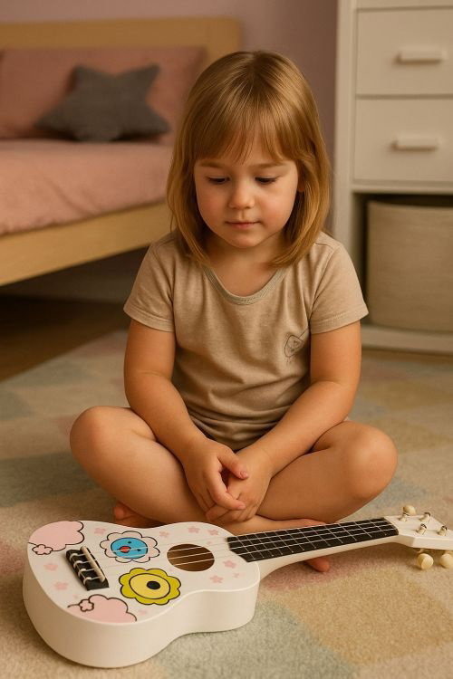  Ukulele drvena gitara za decu sa 4 najlonske žice i trzalicom bela– ECOTOYS Cene