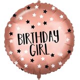 Procos Rojstnodarski folija balon – z napisom Birthday Girl, rožnato zlati z zvezdicami, 46 cm | Shoptok.si
