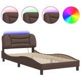 Maison Chic Posteljni okvir - Enojna postelja - Postelja za odrasle z LED lučkami rjav 100x200 cm umetno usnje, (21696159) | Shoptok.si