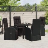 vidaXL 5-delni set za vrtni jedilnico z blazinami črn poli ratan | Shoptok.si
