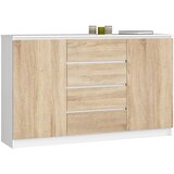 AKORD Komoda, 2 Vrata In 4 Predali, Bela/Hrast Sonoma, (5000332730) | Shoptok.si