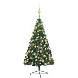 vidaXL Polovična novoletna jelka z LED lučkami in bučkami zelena 150cm | Shoptok.si