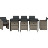 vidaXL 9-dijelni set za objedovanje u vrtu s jastučićima Sivi Poli Ratan, Vrtni stol Crni 200x80x73 cm Staklo otporno na udarce | shoptok.hr