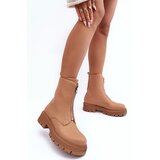 Boto Leather Ankle Boots With Zipper Flat Heel Camel Vimal | ePonuda.com