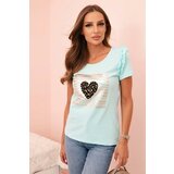 Kesi Women's cotton blouse with ruffle and heart made of rhinestones mint | shoptok.hr