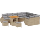  12-delni vrtni kavč set z blazinami Bež Poli ratan akacija | Shoptok.si
