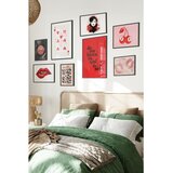 Wallxpert set od 8 uramljenih slika Çgs-017, crveno-crni retro motivi – usne, karta, trešnje i natpis wild side, crni ram Cene