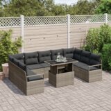vidaXL 10 komada set vrtnih sofa s jastučićima siva poli ratan | shoptok.hr
