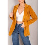 armonika Women's Mustard Single Button Velvet Jacket cene