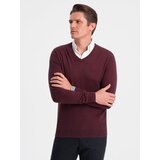 Ombre Men's sweater with a "v-neck" neckline with a shirt collar - maroon | Shoptok.si