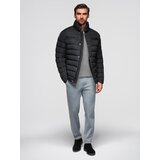 Ombre Men's lightweight jacket of combined materials with hood and decorative quilting - black | shoptok.hr