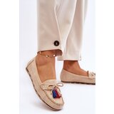 Boto Suede Loafers With Bow And Fringes Beige Dorine | shoptok.hr