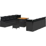 vidaXL set vrtnih sofa od 11 dijelova s jastučićima crni poli ratan akacija, 2-sjedna vrtna sofa s spremnikom i jastučićima crni poli ratan, set vrtnih blagovaonika od 3 dijela s jastučićima crni poli ratan akacija Cijene