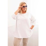Kesi Włoski Plus Size women's blouse with cotton, pocket, and rolled-up sleeve white Cene