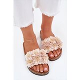 Boto Women's Cork Sole Slippers With Flowers Beige Ferenza | shoptok.hr
