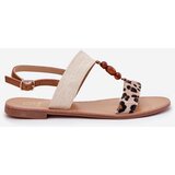 Boto Flat Women Sandals With Beads Leopard Beige Virona | ePonuda.com
