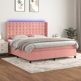 The Living Store Box spring postelja z vzmetnico LED roza 180x200 cm žamet - Box Spring Postelja, (21490104) Cene