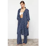 Trendyol Geometric Patterned Belted Midi Woven Kimono & Kaftan