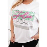 Kesi Włoski Plus Size women's blouse with sequin inscription white + green | Shoptok.si