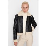 Trendyol Black Collar Fur Detailed Suede Coat Cene