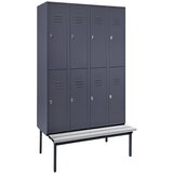 Wolf Polvisoka garderobna omara z ogrodjem s klopjo, 300 mm, 8 predelkov, polna stena, modro siva | Shoptok.si