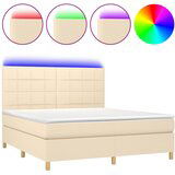 vidaXL Box spring postelja z vzmetnico LED krem 180x200 cm blago, (20901930) | Shoptok.si