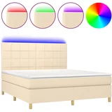vidaXL Box spring postelja z vzmetnico LED krem 180x200 cm blago, (20901930)