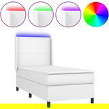 vidaXL Box spring postelja z vzmetnico LED bela 90x200 cm umetno usnje, (20789293) Cene