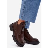 Boto Insulated Low Women's Ankle Boots With Decoration On Zipper Brown Lavira | Shoptok.si