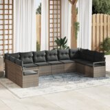 vidaXL vrtna sofa set s 10 deli in blazinami sivega poli ratana | Shoptok.si