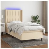  Krevet box spring s madracem LED krem 90x190 cm od tkanine Cijene