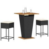  3-dijelni vrtni barski set od poliratana s jastucima crni Crna 80 x 80 x 110 cm | Shoptok.si
