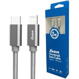 X Wave Kabl USB Tip-C za IPHONE 2M 3A,lightning aluminium,upleteni,tamno sivi Cene